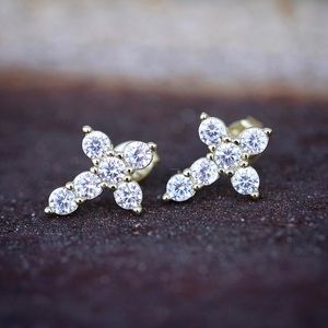 Gold Lab Diamond Cross Stud Earrings